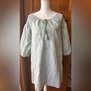 INC Light Green Embroidered Boho Peasant Dress